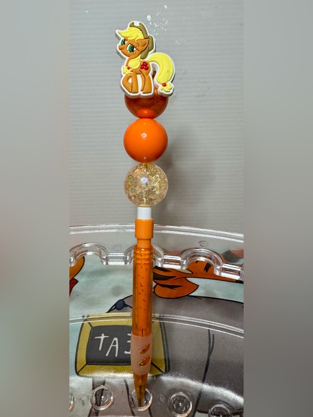 NWT- Handmade Glitter Bead PENCIL featuring MLP AppleJack